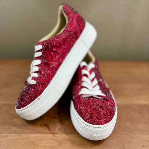 Blue by Betsey Johnson Sidny Red Rhinestone Embellished Platform Sneakers size 7 - Picture 15 of 16